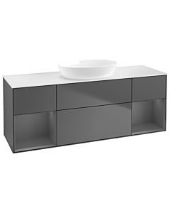Villeroy und Boch Finion Villeroy und Boch FD01GKGK 120cm, plateau blanc mat, étagères laquées anthracite mat, anthracite mat