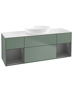 Villeroy und Boch Finion Waschtischunterschrank FD01GKGM 120cm, Abdeckplatte white matt, Regale Anthracite matt lacquer, Olive Matt Lacquer