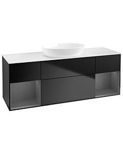 Villeroy und Boch Finion Villeroy und Boch FD01GKPD 120cm, plaque de recouvrement blanc mat, étagères laqué anthracite mat, laqué noir mat