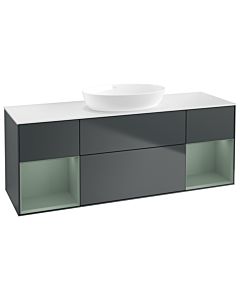 Villeroy und Boch Finion Waschtischunterschrank FD01GMHG 120cm, Abdeckplatte white matt, Regale Olive matt lacquer, Midnight Blue Matt Lacquer