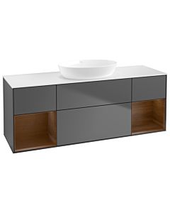 Villeroy und Boch Finion Waschtischunterschrank FD01GNGK 120cm, Abdeckplatte white matt, Regale Walnut Veneer, Anthracite matt