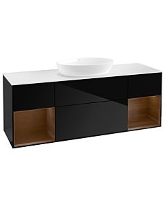 Villeroy und Boch Finion Waschtischunterschrank FD01GNPH 120cm, Abdeckplatte white matt, Regale Walnut Veneer, Glossy Black Lacquer