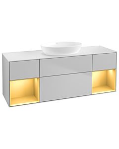 Villeroy und Boch Finion Waschtischunterschrank FD01HFGJ 120cm, Abdeckplatte white matt, Regale Gold matt lacquer, Light grey matt