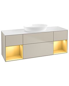 Villeroy und Boch Finion Villeroy und Boch FD01HFHH 120cm, plaque de recouvrement blanc mat, étagères laqué or mat, Sand Matt Lacquer