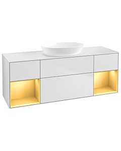 Villeroy und Boch Finion Waschtischunterschrank FD01HFMT 120cm, Abdeckplatte white matt, Regale Gold matt lacquer, White matt lacquer