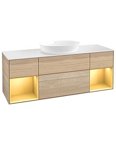 Villeroy und Boch Finion Villeroy und Boch FD01HFPC 120cm, plaque de recouvrement blanc mat, étagères laqué mat or, Oak Veneer