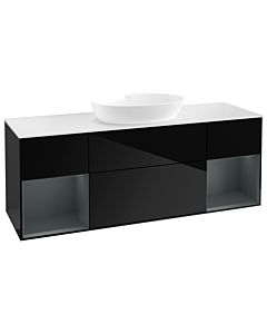 Villeroy und Boch Finion Waschtischunterschrank FD01HGPH 120cm, Abdeckplatte white matt, Regale Midnight matt lacquer, Glossy Black Lacquer