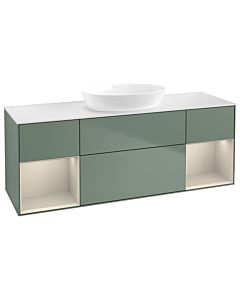 Villeroy und Boch Finion Waschtischunterschrank FD01HHGM 120cm, Abdeckplatte white matt, Regale sand matt lacquer, Olive Matt Lacquer