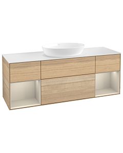 Villeroy und Boch Finion Waschtischunterschrank FD01HHPC 120cm, Abdeckplatte white matt, Regale sand matt lacquer, Oak Veneer