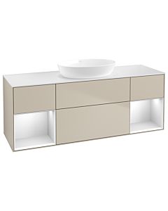 Villeroy und Boch Finion Waschtischunterschrank FD01MTHH 120cm, Abdeckplatte white matt, Regale White matt lacquer, Sand Matt Lacquer