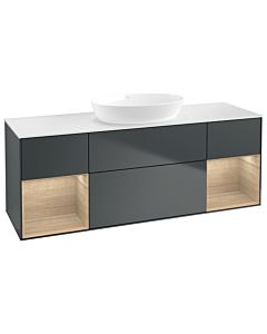 Villeroy und Boch Finion Villeroy und Boch FD01PCHG 120cm, plaque de recouvrement blanc mat, étagères Oak Veneer , Midnight Blue Matt Lacquer