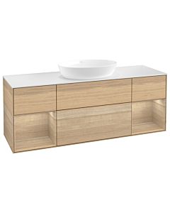 Villeroy und Boch Finion Villeroy und Boch FD01PCPC 120cm, plaque de recouvrement blanc mat, étagères Oak Veneer , Oak Veneer