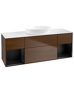 Villeroy und Boch Finion Waschtischunterschrank FD01PDGN 120cm, Abdeckplatte white matt, Regale Black matt lacquer, Walnut veneer
