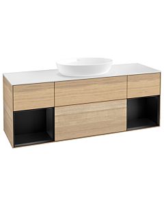 Villeroy und Boch Finion Waschtischunterschrank FD01PDPC 120cm, Abdeckplatte white matt, Regale Black matt lacquer, Oak Veneer