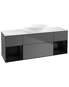 Villeroy und Boch Finion Villeroy und Boch FD01PHGK 120cm, plateau blanc mat, étagères laquées noir brillant, anthracite mat