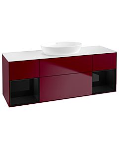 Villeroy und Boch Finion Villeroy und Boch FD01PHHB 120cm, plaque de recouvrement blanc mat, étagères Laque noire brillante, Peony Matt