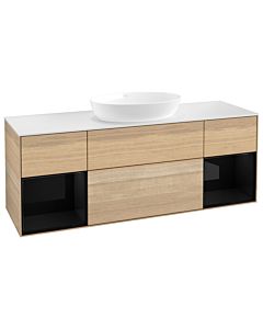 Villeroy und Boch Finion Waschtischunterschrank FD01PHPC 120cm, Abdeckplatte white matt, Regale Glossy black lacquer, Oak Veneer