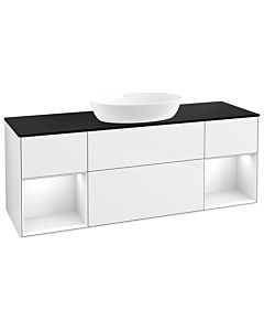 Villeroy und Boch Finion Waschtischunterschrank FD02GFGF 120cm, Abdeckplatte black matt, Regale Glossy white lacquer, Glossy white lacquer