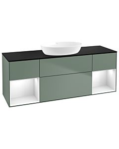 Villeroy und Boch Finion Waschtischunterschrank FD02GFGM 120cm, Abdeckplatte black matt, Regale Glossy white lacquer, Olive Matt Lacquer