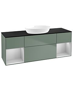 Villeroy und Boch Finion Waschtischunterschrank FD02GJGM 120cm, Abdeckplatte black matt, Regale Light grey matt lacquer, Olive Matt Lacquer