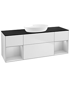 Villeroy und Boch Finion Waschtischunterschrank FD02GJMT 120cm, Abdeckplatte black matt, Regale Light grey matt lacquer, White matt lacquer