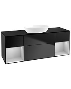 Villeroy und Boch Finion Villeroy und Boch FD02GJPD 120cm, plaque de recouvrement noir mat, étagères laqué gris clair mat, laqué noir mat