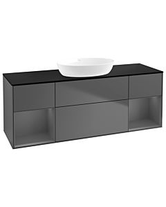Villeroy und Boch Finion Waschtischunterschrank FD02GKGK 120cm, Abdeckplatte black matt, Regale Anthracite matt lacquer, Anthracite matt