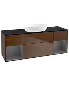 Villeroy und Boch Finion Villeroy und Boch FD02GKGN 120cm, plaque de recouvrement noir mat, étagères laqué anthracite mat, placage noyer