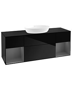 Villeroy und Boch Finion Villeroy und Boch FD02GKPH 120cm, plaque de recouvrement noir mat, étagères laqué mat anthracite, Glossy Black Lacquer