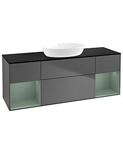 Villeroy und Boch Finion Waschtischunterschrank FD02GMGK 120cm, Abdeckplatte black matt, Regale Olive matt lacquer, Anthracite matt