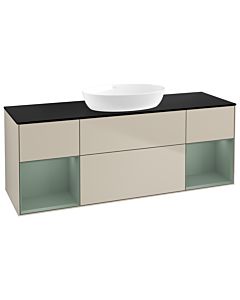 Villeroy und Boch Finion Waschtischunterschrank FD02GMHH 120cm, Abdeckplatte black matt, Regale Olive matt lacquer, Sand Matt Lacquer