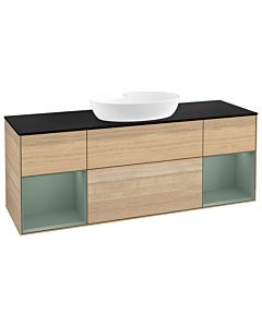 Villeroy und Boch Finion Waschtischunterschrank FD02GMPC 120cm, Abdeckplatte black matt, Regale Olive matt lacquer, Oak Veneer