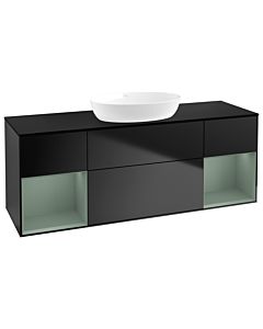 Villeroy und Boch Finion Waschtischunterschrank FD02GMPD 120cm, Abdeckplatte black matt, Regale Olive matt lacquer, Black matt lacquer