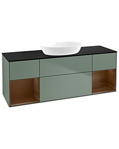 Villeroy und Boch Finion Waschtischunterschrank FD02GNGM 120cm, Abdeckplatte black matt, Regale Walnut Veneer, Olive Matt Lacquer