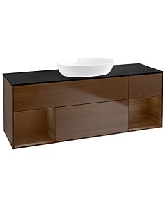 Villeroy und Boch Finion Waschtischunterschrank FD02GNGN 120cm, Abdeckplatte black matt, Regale Walnut Veneer, Walnut veneer