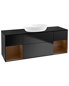 Villeroy und Boch Finion Waschtischunterschrank FD02GNPD 120cm, Abdeckplatte black matt, Regale Walnut Veneer, Black matt lacquer