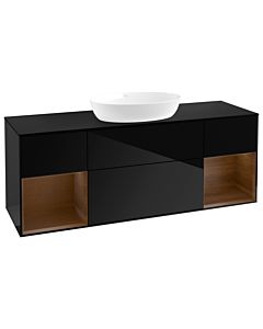 Villeroy und Boch Finion Waschtischunterschrank FD02GNPH 120cm, Abdeckplatte black matt, Regale Walnut Veneer, Glossy Black Lacquer