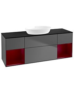 Villeroy und Boch Finion Waschtischunterschrank FD02HBGK 120cm, Abdeckplatte black matt, Regale Peony matt lacquer, Anthracite matt