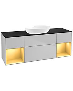 Villeroy und Boch Finion Waschtischunterschrank FD02HFGJ 120cm, Abdeckplatte black matt, Regale Gold matt lacquer, Light grey matt