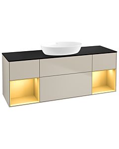 Villeroy und Boch Finion Villeroy und Boch FD02HFHH 120cm, plaque de recouvrement noir mat, étagères laqué mat or, Sand Matt Lacquer