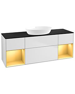 Villeroy und Boch Finion Waschtischunterschrank FD02HFMT 120cm, Abdeckplatte black matt, Regale Gold matt lacquer, White matt lacquer