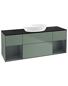Villeroy und Boch Finion Waschtischunterschrank FD02HGGM 120cm, Abdeckplatte black matt, Regale Midnight matt lacquer, Olive Matt Lacquer