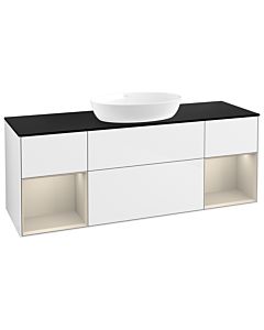 Villeroy und Boch Finion Waschtischunterschrank FD02HHGF 120cm, Abdeckplatte black matt, Regale sand matt lacquer, Glossy white lacquer