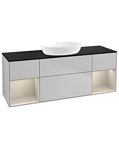 Villeroy und Boch Finion Villeroy und Boch FD02HHGJ 120cm, plaque de recouvrement noir mat, étagères sable laqué mat, gris clair mat