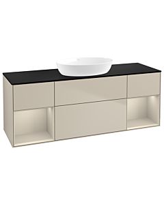 Villeroy und Boch Finion Villeroy und Boch FD02HHHH 120cm, plaque de recouvrement noir mat, étagères sable laqué mat, Sand Matt Lacquer