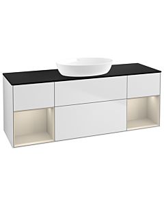 Villeroy und Boch Finion Waschtischunterschrank FD02HHMT 120cm, Abdeckplatte black matt, Regale sand matt lacquer, White matt lacquer