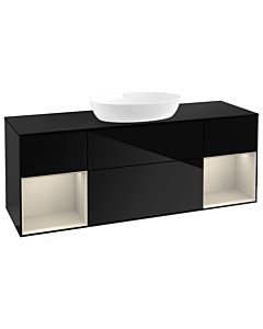 Villeroy und Boch Finion Waschtischunterschrank FD02HHPH 120cm, Abdeckplatte black matt, Regale sand matt lacquer, Glossy Black Lacquer