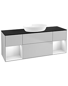 Villeroy und Boch Finion Waschtischunterschrank FD02MTGJ 120cm, Abdeckplatte black matt, Regale White matt lacquer, Light grey matt