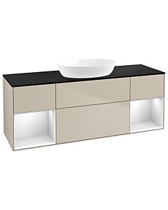 Villeroy und Boch Finion Villeroy und Boch FD02MTHH 120cm, plaque de recouvrement noir mat, étagères laqué blanc mat, Sand Matt Lacquer