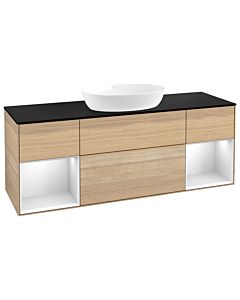 Villeroy und Boch Finion Waschtischunterschrank FD02MTPC 120cm, Abdeckplatte black matt, Regale White matt lacquer, Oak Veneer